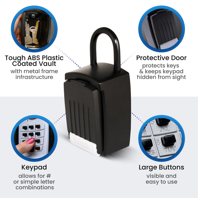 KeyGuard SL-501 Punch Button Lock Box | Portable Shackle LockBox For Outside - Fits House Keys, Car Keys, Fobs, & More | Keypad Safe Box, Digital Push Button Combination Lock | Black Finish - Image 3